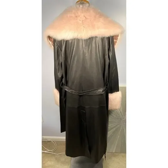 FREE PEOPLE X BRENDA KNIGHT Paris Duster Lamb Leather Fur Trim Belted Size XL - Picture 8 of 10